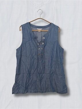 Tommy Bahama Chambray Blue Lace-Up Sleeveless Tunic Top - Size L